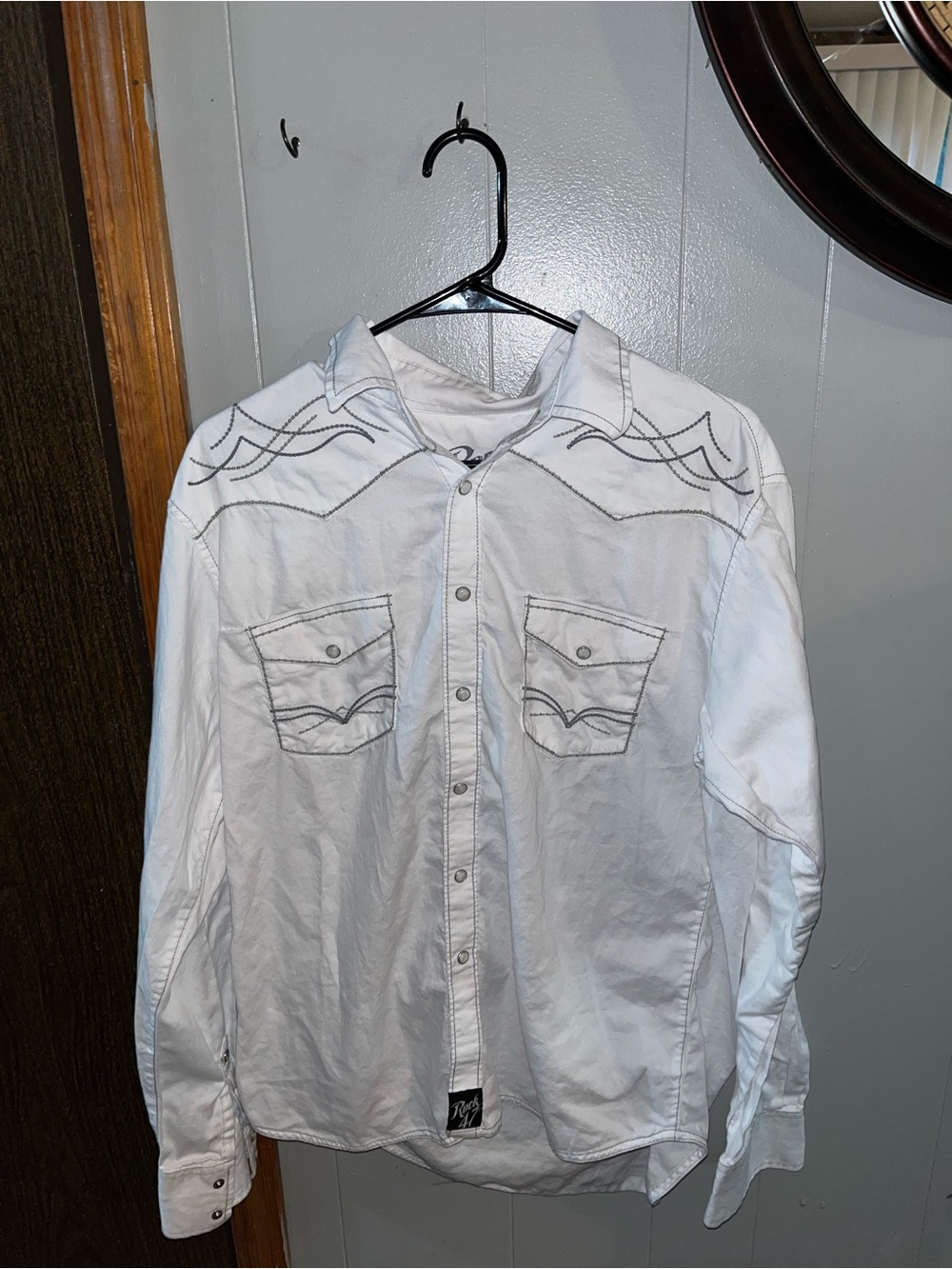 Wrangler White Western Snap-Front Shirt with Contrast Stitching size Large